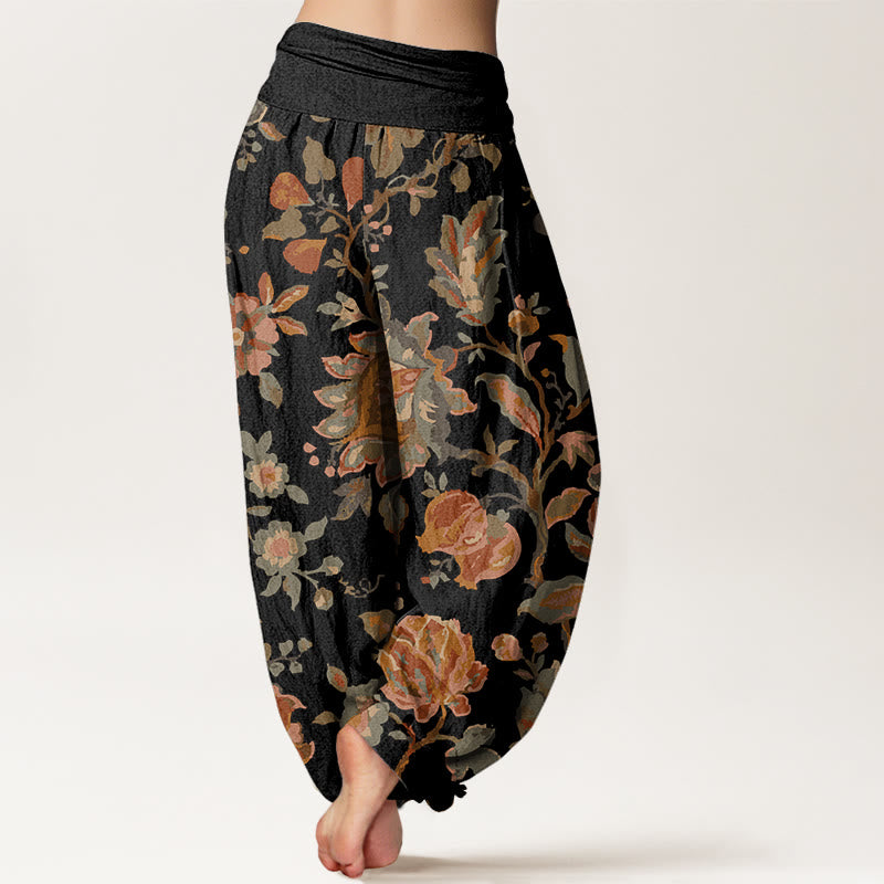Pantaloni harem da donna con elastico in vita, in cotone, casual, con motivo di boccioli di fiori in fiore, motivo Buddha Stones - image 1