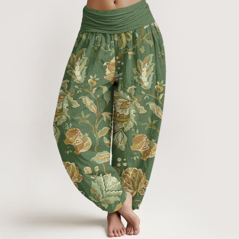 Pantaloni harem elastici in vita da donna con motivo Buddha Stones Casual Blooming Flowers Buds Design - DarkSeaGreen - US22, UK/AU26, EU54 (6XL) - image 4