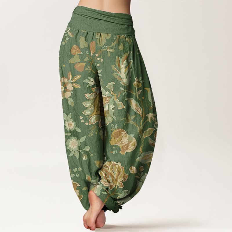 Pantaloni harem da donna con elastico in vita, in cotone, casual, con motivo di boccioli di fiori in fiore, motivo Buddha Stones - image 5