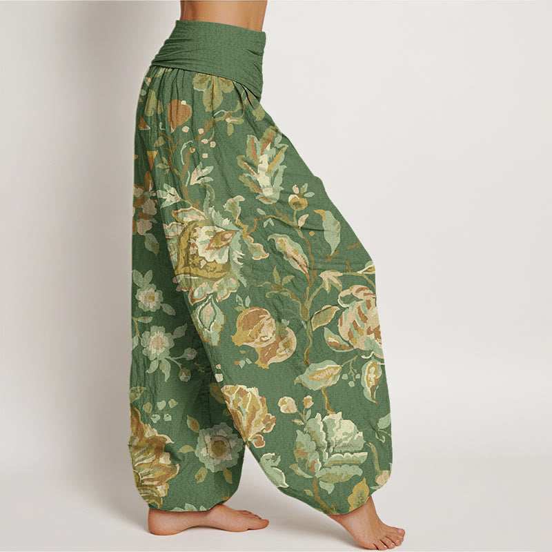 Pantaloni harem da donna con elastico in vita, in cotone, casual, con motivo di boccioli di fiori in fiore, motivo Buddha Stones - image 6