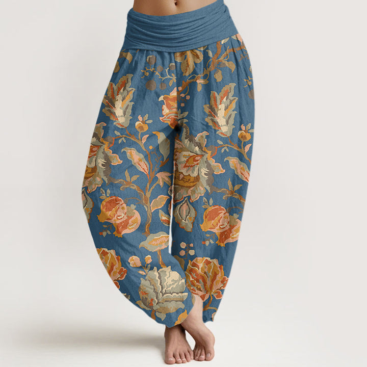 Pantaloni harem elastici in vita da donna con motivo Buddha Stones Casual Blooming Flowers Buds Design - FiordalisoBlu - US22, UK/AU26, EU54 (6XL) - image 7