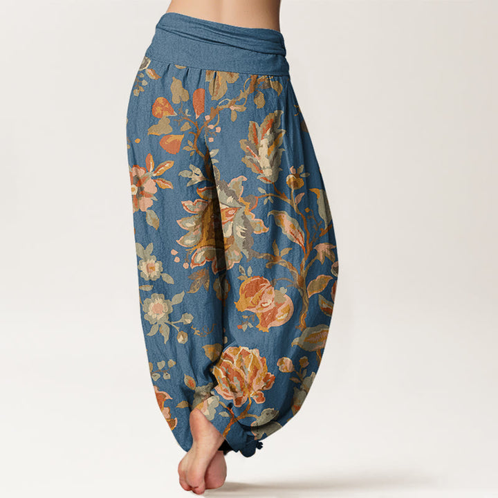 Pantaloni harem elastici in vita da donna con motivo Buddha Stones Casual Blooming Flowers Buds Design - image 9