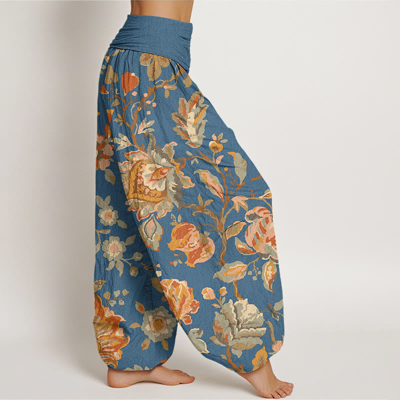 Pantaloni harem elastici in vita da donna con motivo Buddha Stones Casual Blooming Flowers Buds Design - image 9