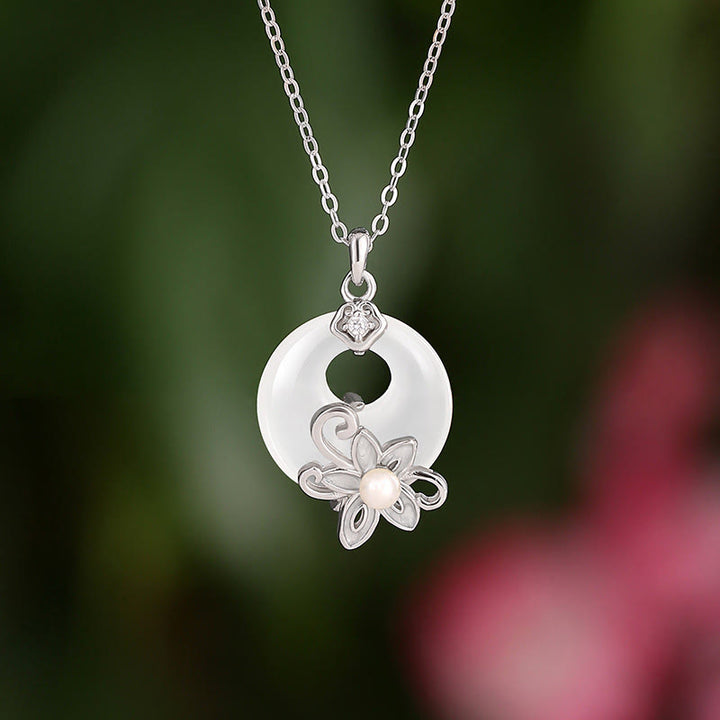 Buddha Stones Calcedonio Fibbia della Pace Argento Sterling 999 Loto Collana Pendente Positivo