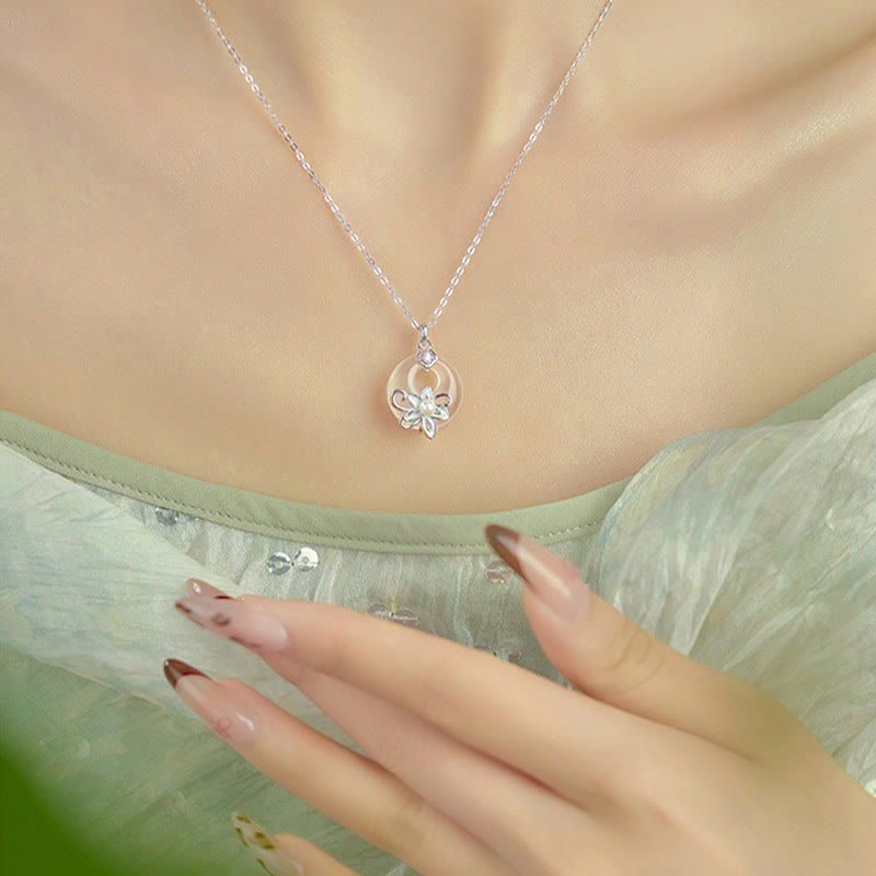 Buddha Stones Calcedonio Fibbia della Pace Argento Sterling 999 Loto Collana Pendente Positivo - image 9