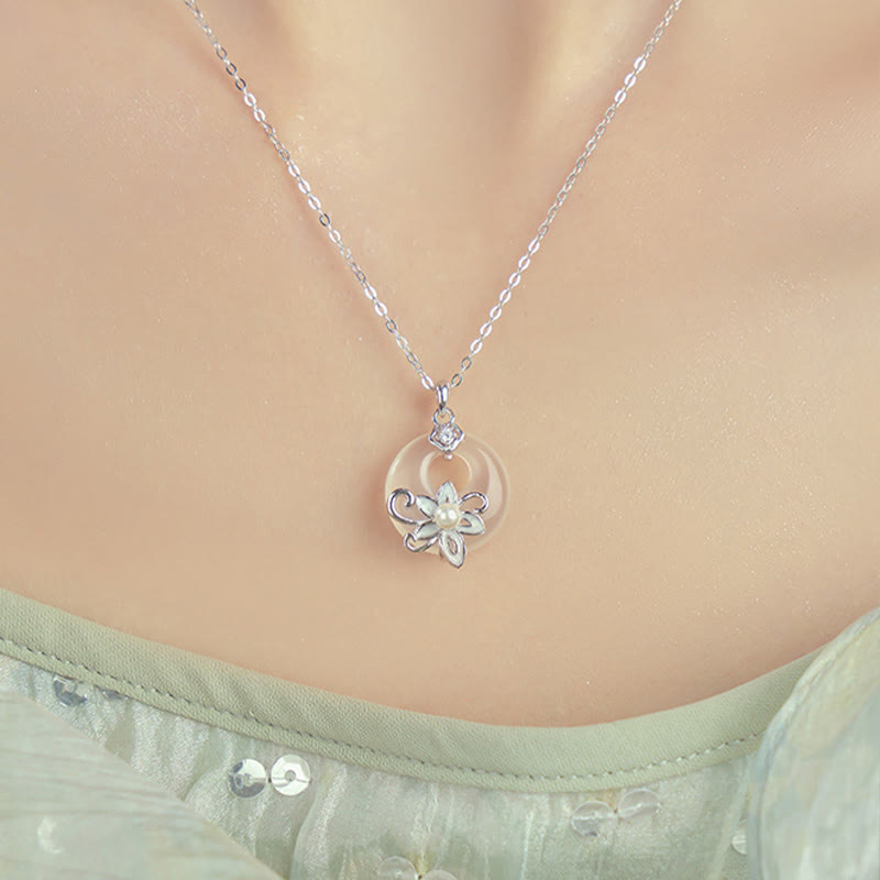 Buddha Stones Calcedonio Fibbia della Pace Argento Sterling 999 Loto Collana Pendente Positivo