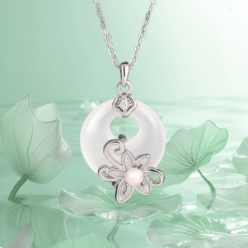 Buddha Stones Calcedonio Fibbia della Pace Argento Sterling 999 Loto Collana Pendente Positivo