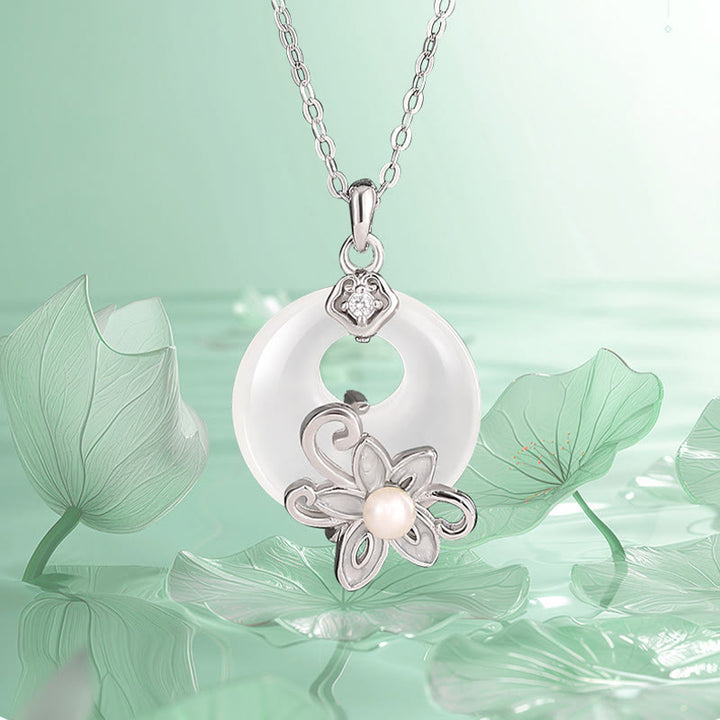 Buddha Stones Calcedonio Fibbia della Pace Argento Sterling 999 Loto Collana Pendente Positivo