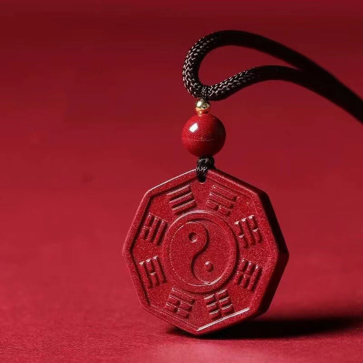 Buddha Stones Cinnabar naturale Bagua Taishang Laojun Fu carattere Calma collana pendente