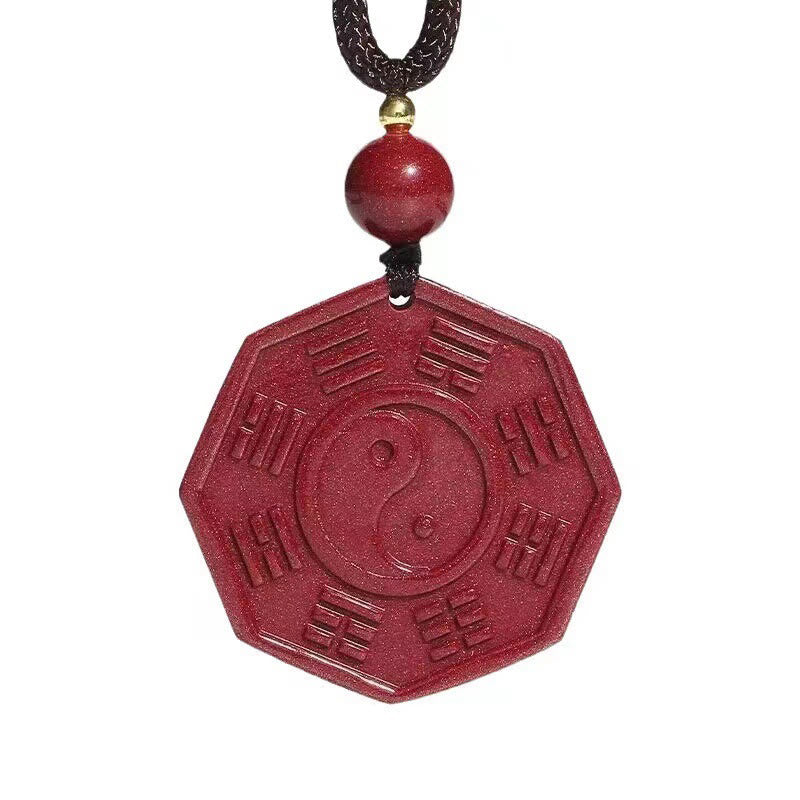 Buddha Stones Cinnabar naturale Bagua Taishang Laojun Fu carattere Calma collana pendente