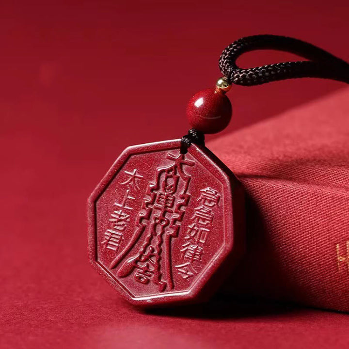 Buddha Stones Cinnabar naturale Bagua Taishang Laojun Fu carattere Calma collana pendente