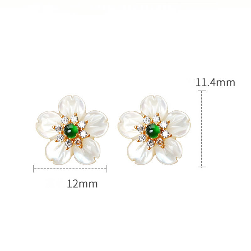 Orecchini Buddha Stones in argento sterling 925 con pietra Tridacna e fiori di giada