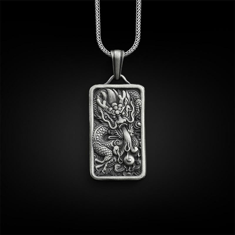 Collana con ciondolo di protezione del successo del drago di stagno puro Buddha Stones - Ciondolo drago e catena in acciaio al titanio - image 1
