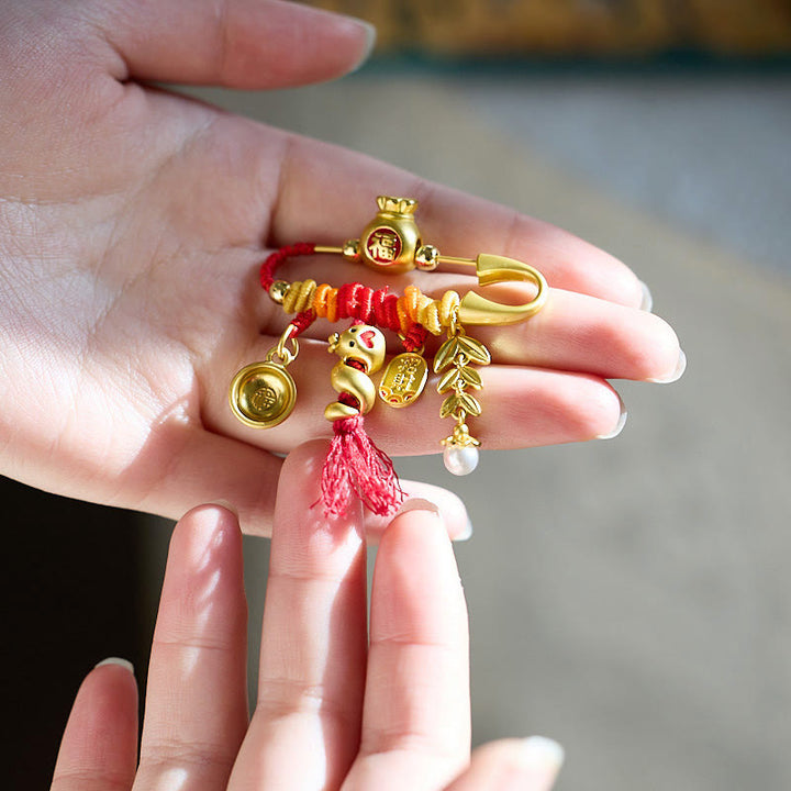 Buddha Stones Rame Anno del serpente Nappe Corda Spike Fu Bowl Lucky Fortune Borsa Spilla