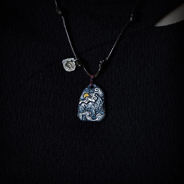 Collana con ciondolo di protezione con nuvole di buon auspicio in argento sterling 999 e oro 24k, Buddha Stones