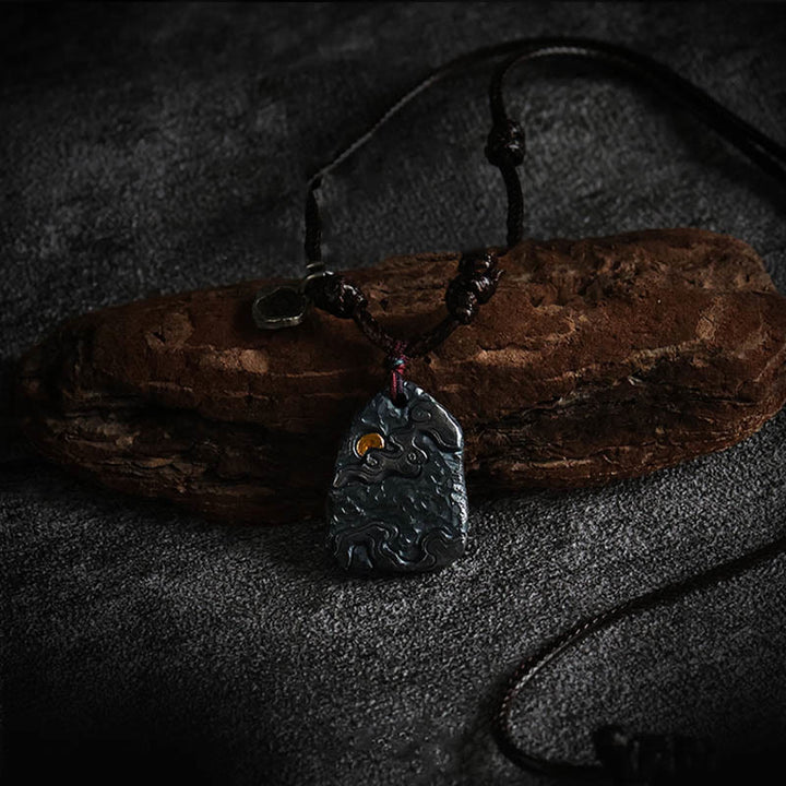 Collana con ciondolo di protezione con nuvole di buon auspicio in argento sterling 999 e oro 24k, Buddha Stones