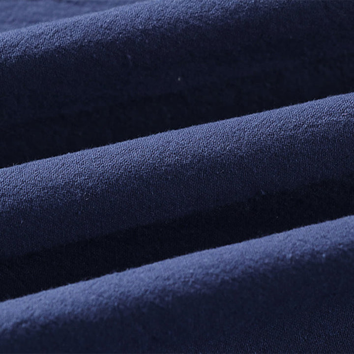 Camicia da uomo in cotone e lino con un bottone, manica a tre quarti, tinta unita, motivo Buddha Stones - image 7