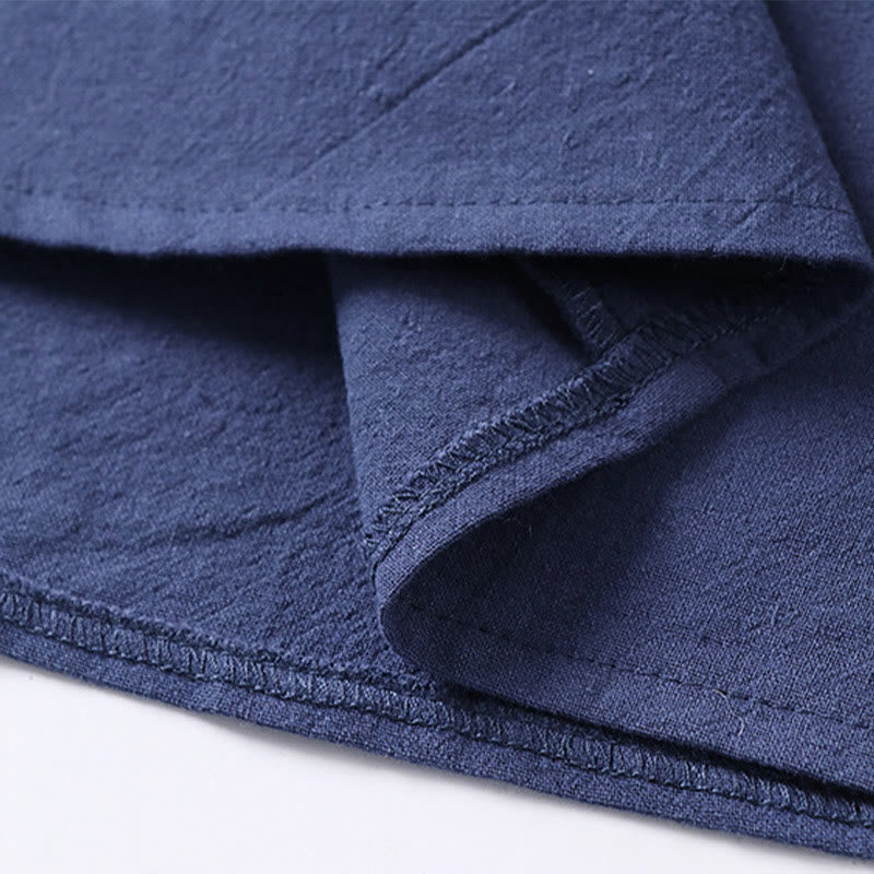 Camicia da uomo in cotone e lino con un bottone, manica a tre quarti, tinta unita, motivo Buddha Stones - image 12