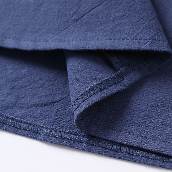 Camicia da uomo in cotone e lino con un bottone, manica a tre quarti, tinta unita, motivo Buddha Stones - image 12