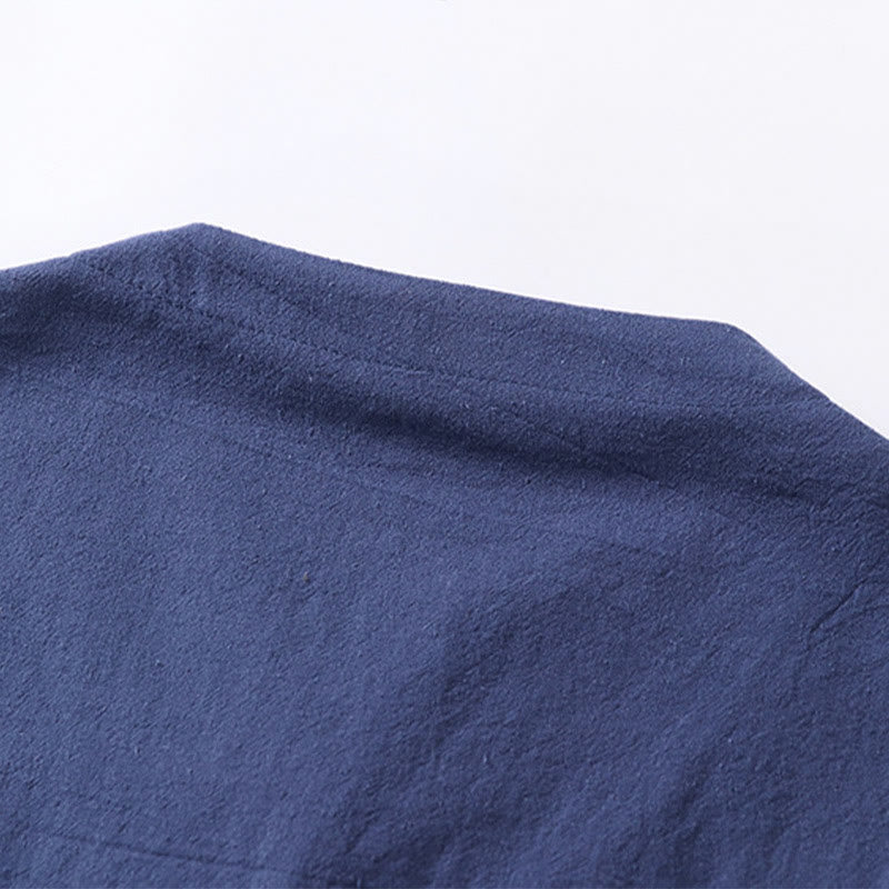 Camicia da uomo in cotone e lino con un bottone, manica a tre quarti, tinta unita, motivo Buddha Stones - image 9