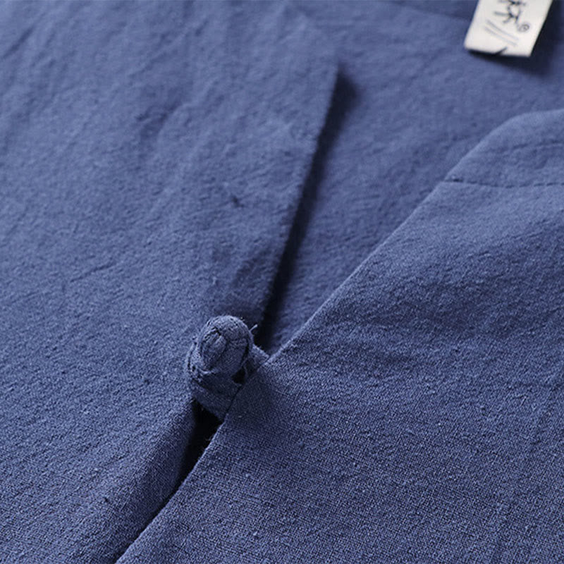 Camicia da uomo in cotone e lino con un bottone, manica a tre quarti, tinta unita, motivo Buddha Stones - image 10