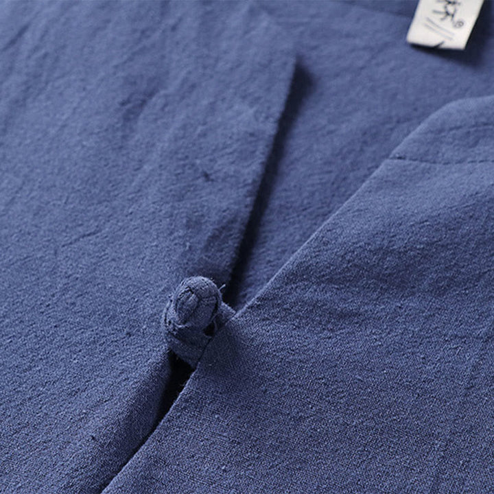 Camicia da uomo in cotone e lino con un bottone, manica a tre quarti, tinta unita, motivo Buddha Stones - image 10