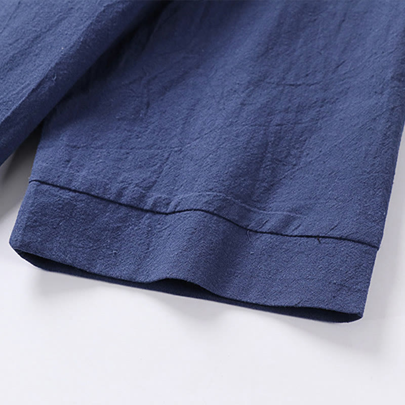 Camicia da uomo in cotone e lino con un bottone, manica a tre quarti, tinta unita, motivo Buddha Stones - image 11