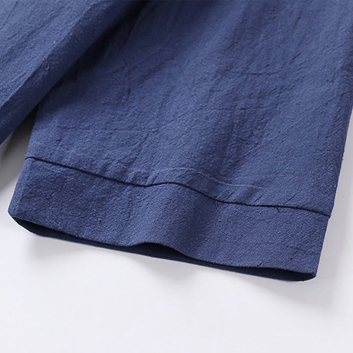 Camicia da uomo in cotone e lino con un bottone, manica a tre quarti, tinta unita, motivo Buddha Stones - image 11