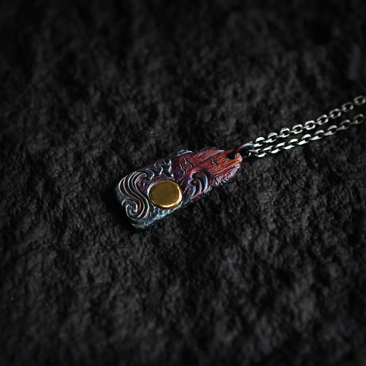 Collana con ciondolo Buddha Stones in argento sterling 999 e oro 24k, onde e sole, equilibrio