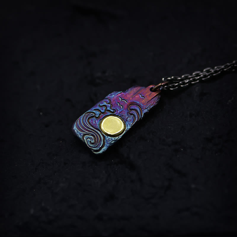 Collana con ciondolo Buddha Stones in argento sterling 999 e oro 24k, onde e sole, equilibrio