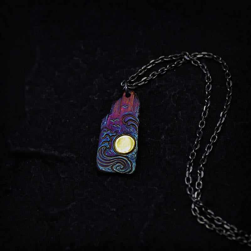Collana con ciondolo Buddha Stones in argento sterling 999 e oro 24k, onde e sole, equilibrio
