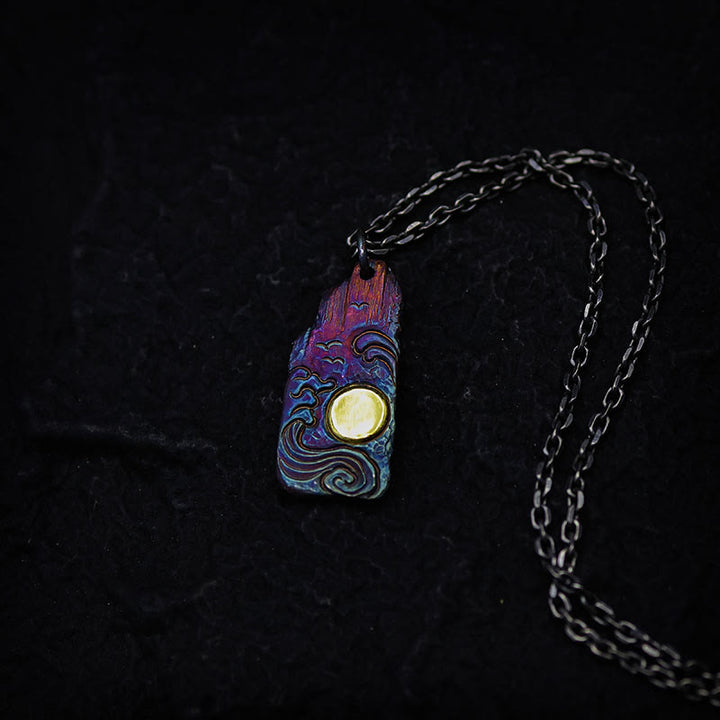 Collana con ciondolo Buddha Stones in argento sterling 999 e oro 24k, onde e sole, equilibrio