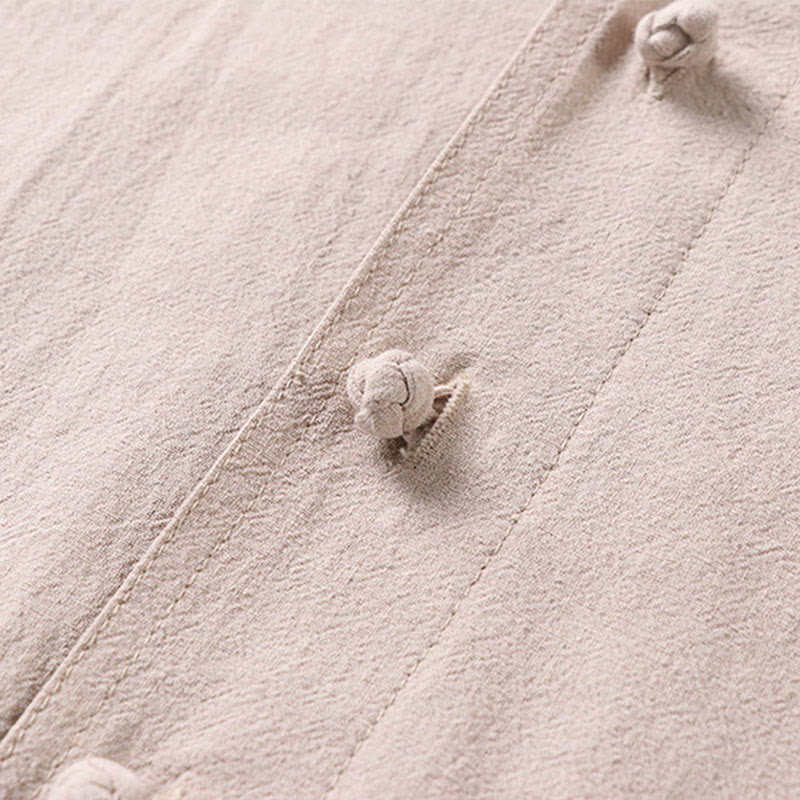 Camicia da uomo in lino e cotone con bottoni frontali, manica a tre quarti, casual, tinta unita , Buddha Stones, con tasche - image 4