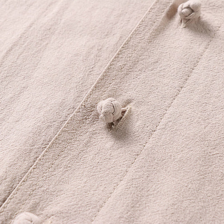 Camicia da uomo in lino e cotone con bottoni frontali, manica a tre quarti, casual, tinta unita , Buddha Stones, con tasche - image 4