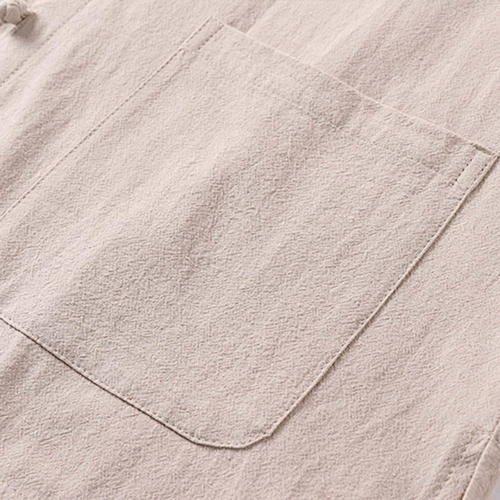 Camicia da uomo in lino e cotone con bottoni frontali, manica a tre quarti, casual, tinta unita , Buddha Stones, con tasche