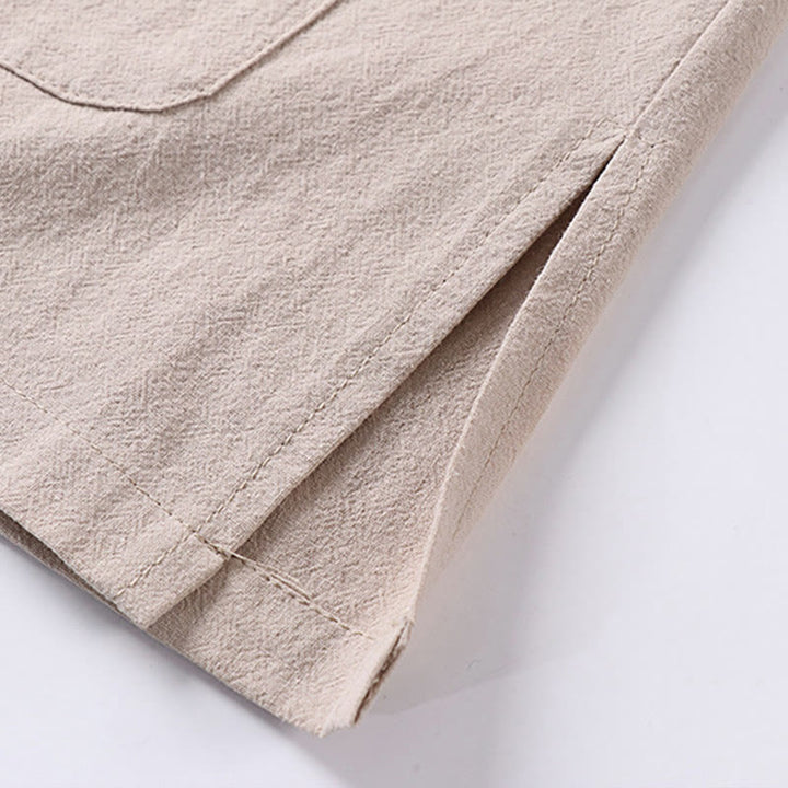 Camicia da uomo in lino e cotone con bottoni frontali, manica a tre quarti, casual, tinta unita , Buddha Stones, con tasche