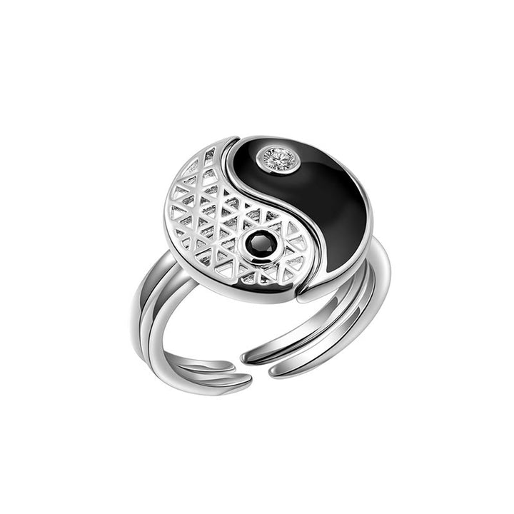 Anello di coppia in acciaio al titanio Buddha Stones Yin Yang con polsino in equilibrio