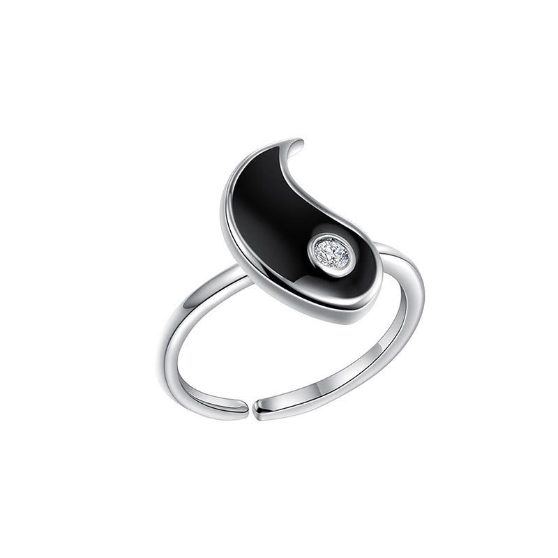 Anello di coppia in acciaio al titanio Buddha Stones Yin Yang con polsino in equilibrio