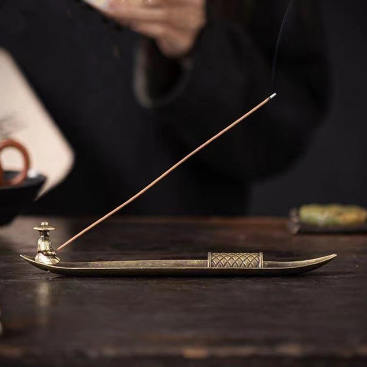 Buddha Stones Pescatore Barca Koi Pesce Lega di Zinco Porta Bastoncini di Incenso Bruciatore di Incenso Curativo Decorazione - image 14