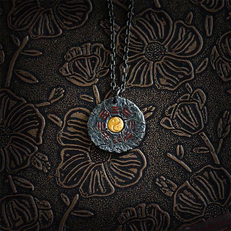 Buddha Stones Argento Sterling 999 Oro 24k Bagua Tai Chi Yin Yang Design Fantasmi di montagna Spendere soldi Collana pendente Armonia - Catena in argento sterling 999 e acciaio al titanio - image 8