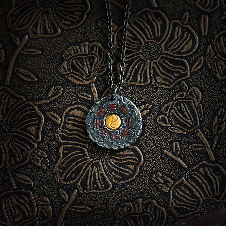 Buddha Stones Argento Sterling 999 Oro 24k Bagua Tai Chi Yin Yang Design Fantasmi di montagna Spendere soldi Collana pendente Armonia - Catena in argento sterling 999 e acciaio al titanio - image 8