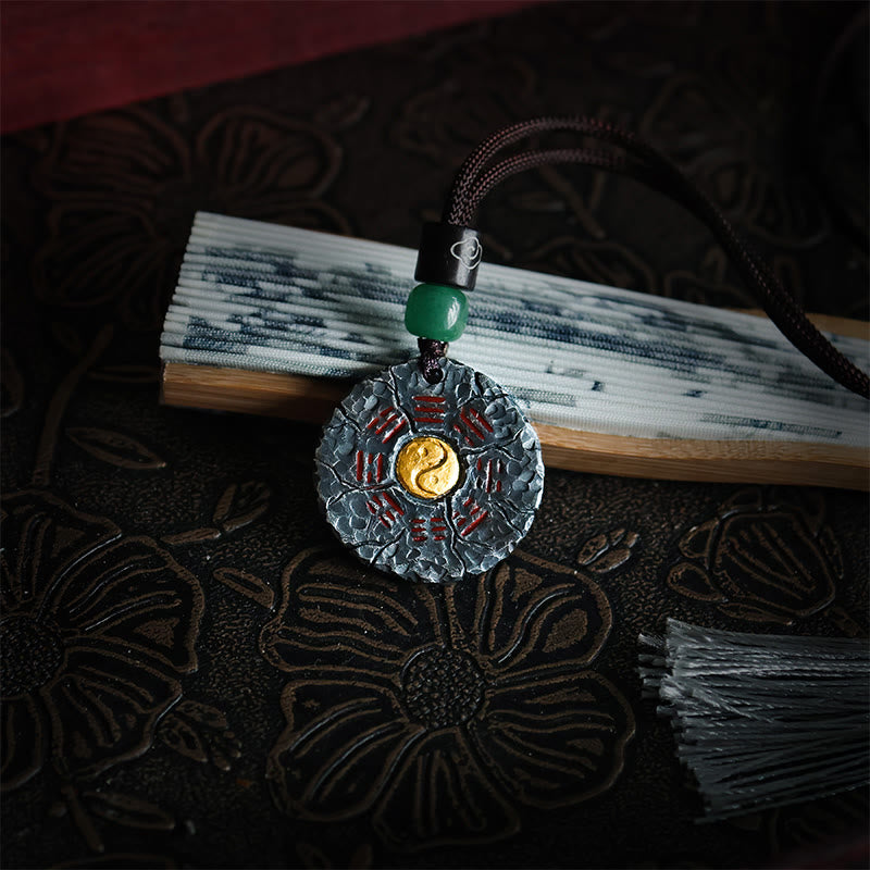 Buddha Stones Argento Sterling 999 Oro 24k Bagua Tai Chi Yin Yang Design Fantasmi di montagna Spendere soldi Collana pendente Armonia - image 2