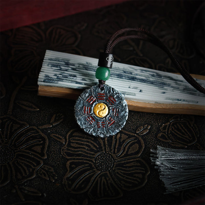 Buddha Stones Argento Sterling 999 Oro 24k Bagua Tai Chi Yin Yang Design Fantasmi di montagna Spendere soldi Collana pendente Armonia - image 2