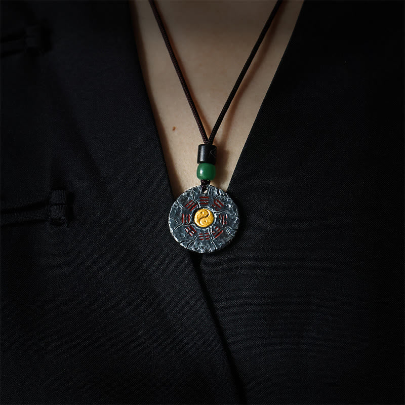 Buddha Stones Argento Sterling 999 Oro 24k Bagua Tai Chi Yin Yang Design Fantasmi di montagna Spendere soldi Collana pendente Armonia - image 1