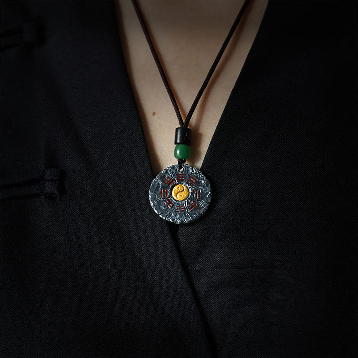 Buddha Stones Argento Sterling 999 Oro 24k Bagua Tai Chi Yin Yang Design Fantasmi di montagna Spendere soldi Collana pendente Armonia - image 1