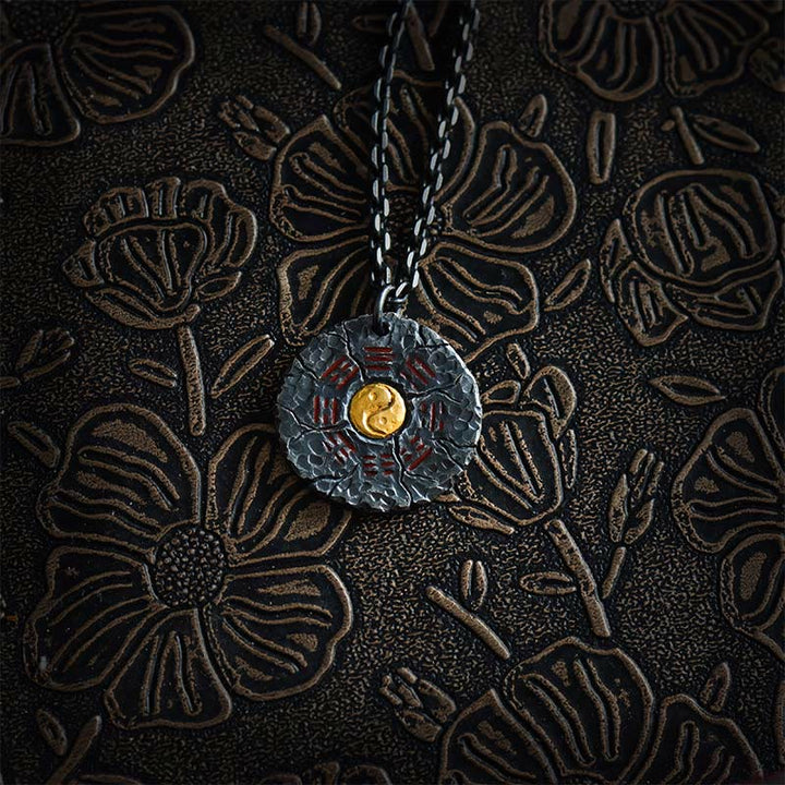 Buddha Stones Argento Sterling 999 Oro 24k Bagua Tai Chi Yin Yang Design Fantasmi di montagna Spendere soldi Collana pendente Armonia - Argento Sterling 999 e catena in argento - image 10