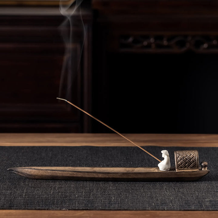 Buddha Stones Pescatore Zen Guarigione Marrone Ceramica Bastoncino Incenso Bruciatore Decorazione - 30,5*3,5*4,2 cm - image 0