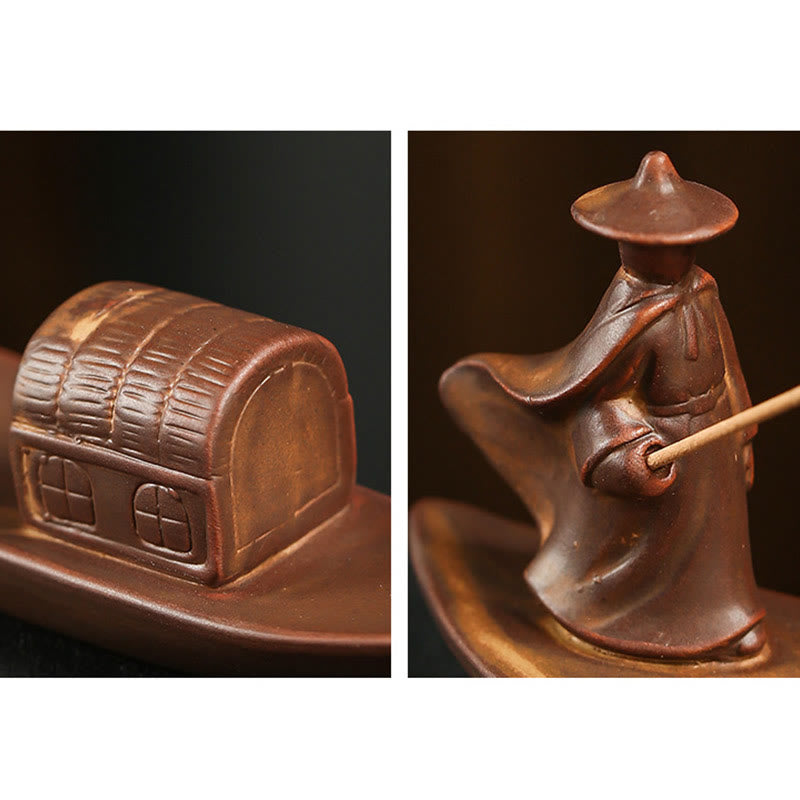 Buddha Stones Pescatore Barca da pesca Bambù Mano di Buddha Loto Guarigione spirituale Bastoncino di ceramica Bruciatore di incenso Decorazione - image 5