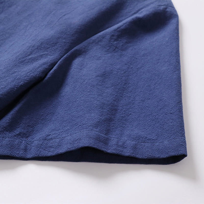 Camicia da uomo in lino di cotone con bottone a forma di rana, casual, a maniche corte, tinta unita , Buddha Stones - image 11