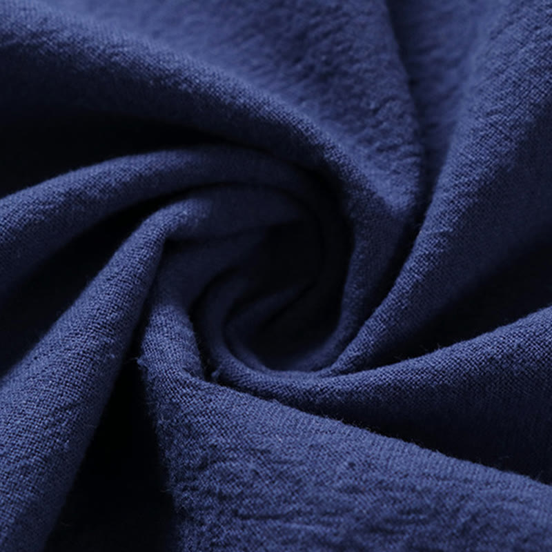 Camicia da uomo in lino di cotone con bottone a forma di rana, casual, a maniche corte, tinta unita , Buddha Stones - image 6